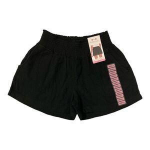 Three Dots Women's Smocked Waistband Double Layer Cotton Gauze Short - Black